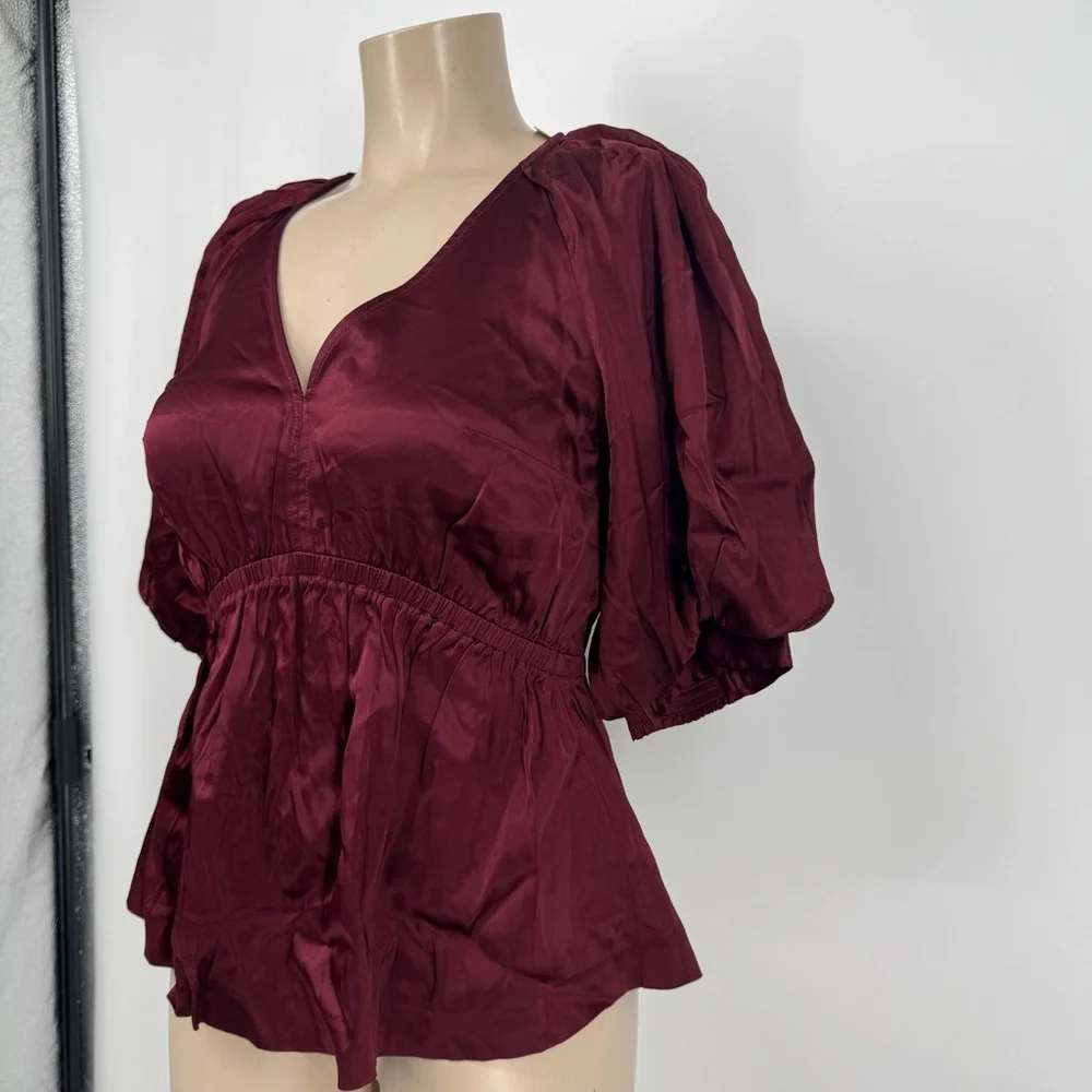 NWT Madewell Shirred Puff-Sleeve Top in Satin